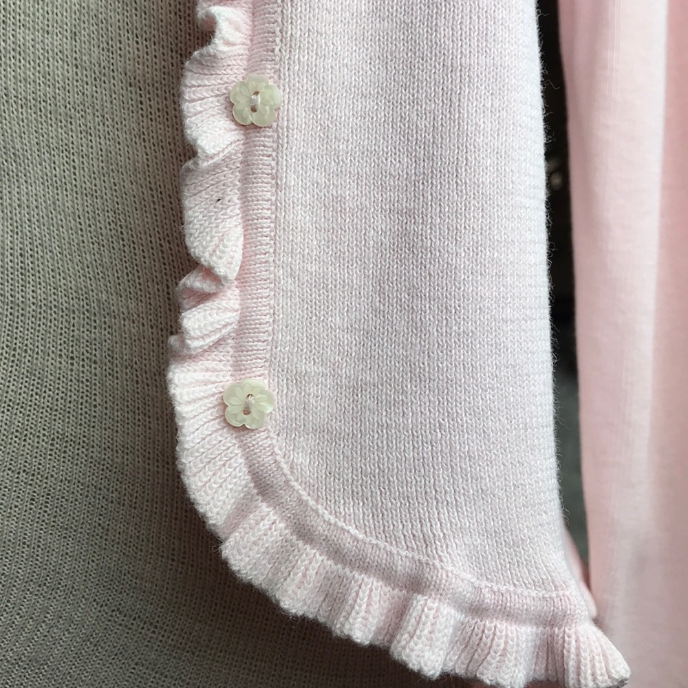 Baby Pink Button Up Girls Spring Ruffle Sweater - Picture 5 of 8